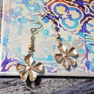 Lucky brand Flower boho silver‎ tone dangly earrings